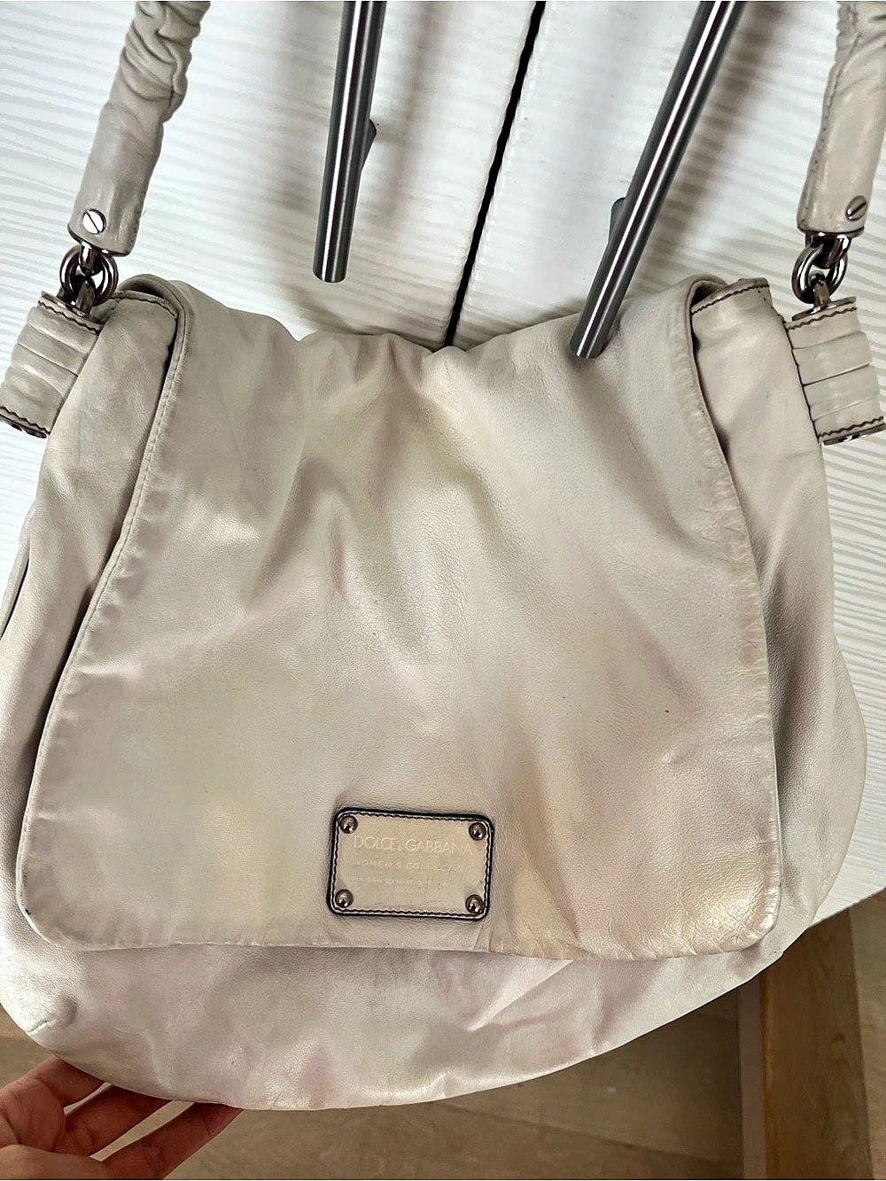 Dolce & Gabbana Leather Hobo Bag in White & Brown